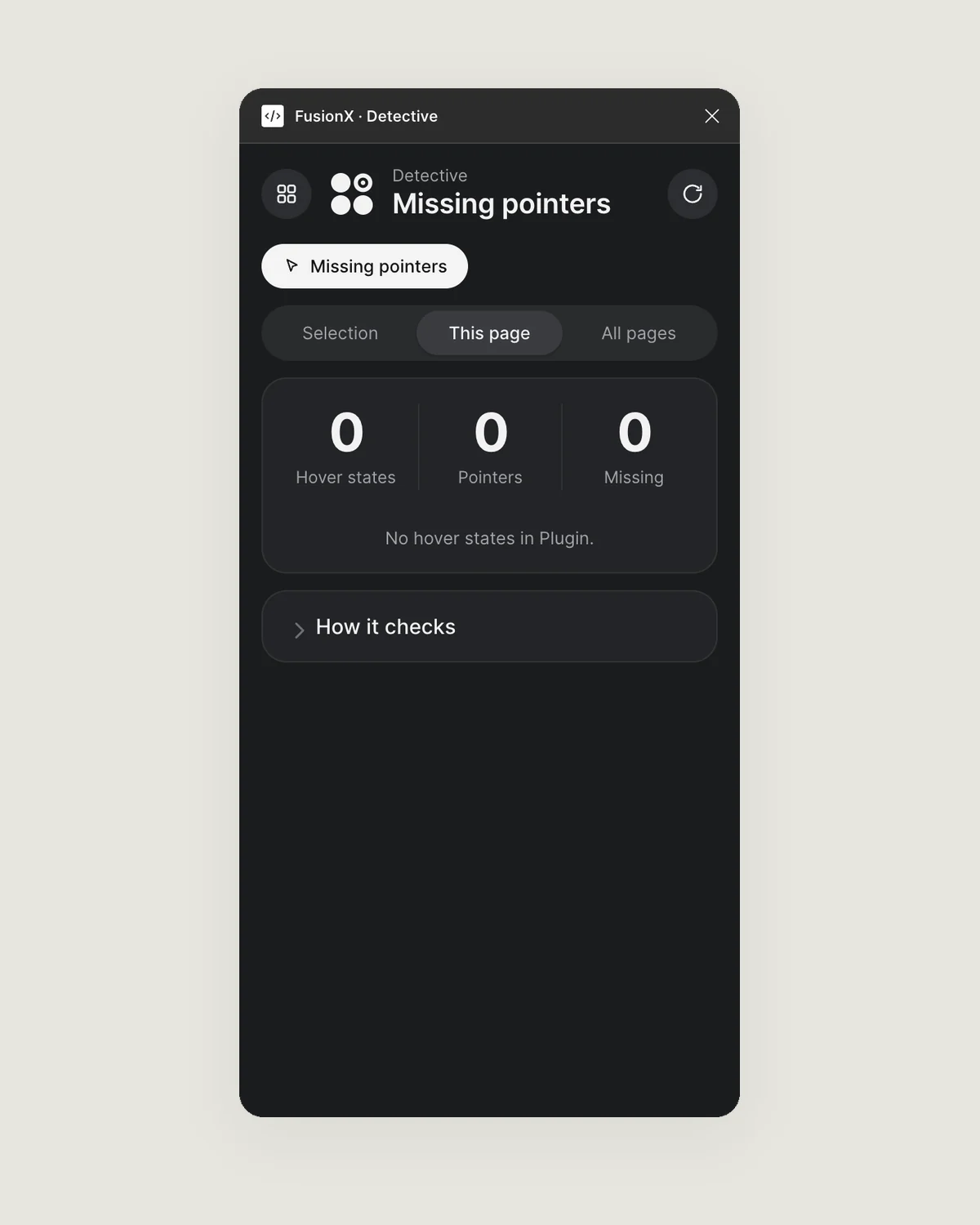 FusionX Detective: counts of hover states, pointers and missing pointers for the current page
